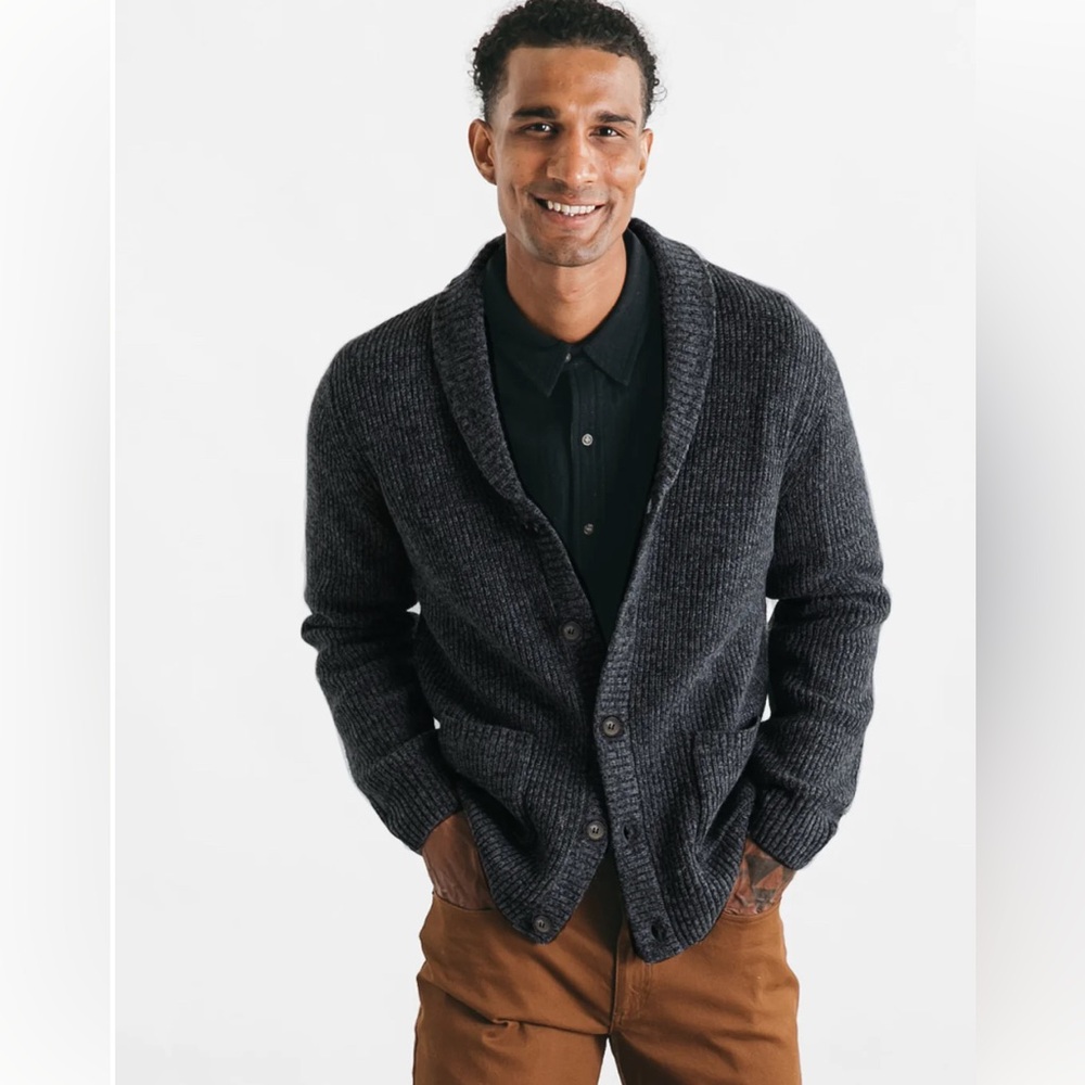Bridge & Burn The Roger Mens Cardigan Wool Shawl Neck Grandpa Fisherman Preppy S